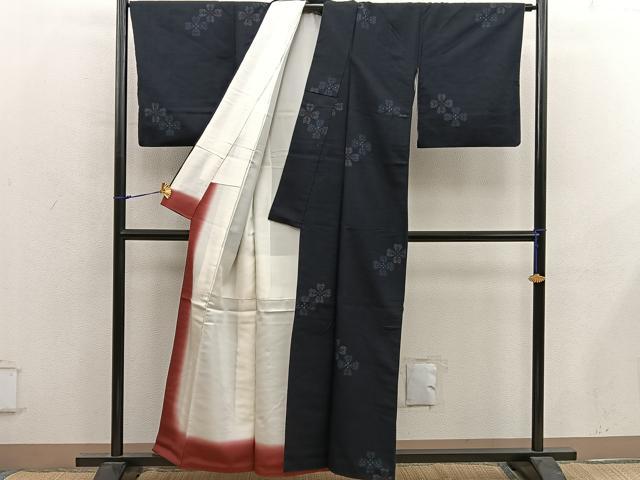 平和屋着物■結城紬　草花文　正絹　逸品　BAAY0083mz