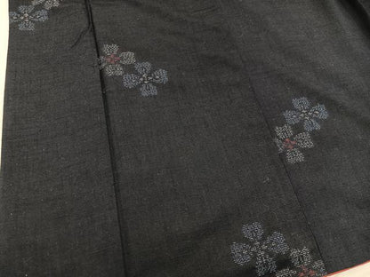 平和屋着物■結城紬　草花文　正絹　逸品　BAAY0083mz