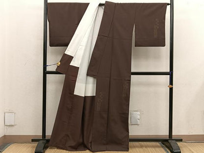 平和屋着物■本塩沢　訪問着　紬地　短冊文　正絹　逸品　BAAY0084mz