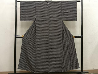 平和屋着物■江戸小紋　幾何学文様　黒地　正絹　逸品　BAAY0086mz