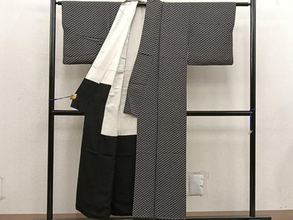 平和屋着物■江戸小紋　幾何学文様　黒地　正絹　逸品　BAAY0086mz