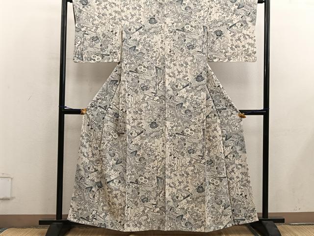 平和屋着物■上質な小紋　御所車菊花文　正絹　逸品　BAAY0089mz