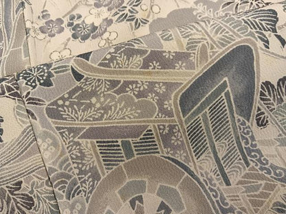 平和屋着物■上質な小紋　御所車菊花文　正絹　逸品　BAAY0089mz