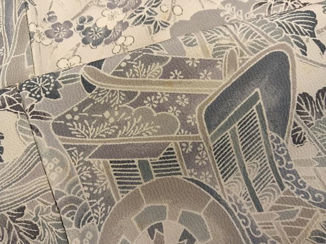 平和屋着物■上質な小紋　御所車菊花文　正絹　逸品　BAAY0089mz