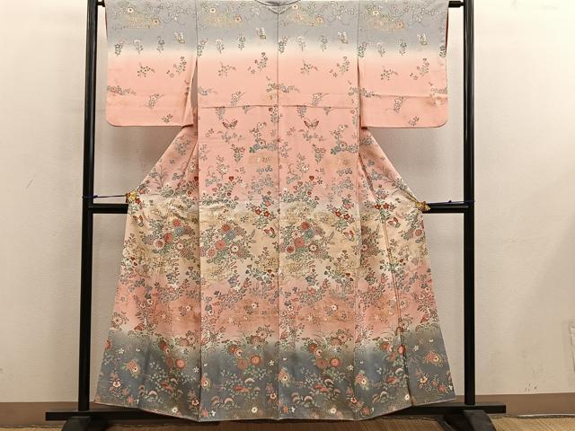 平和屋着物●訪問着　舞蝶菊花文　暈し染め　金彩　正絹　逸品　BAAY0092mz