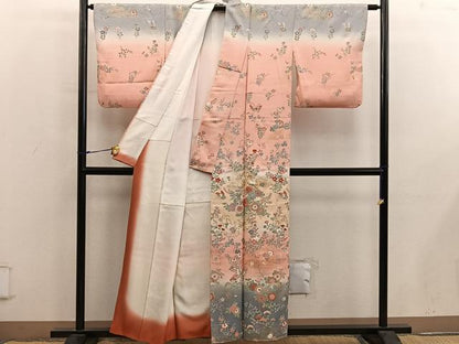 平和屋着物●訪問着　舞蝶菊花文　暈し染め　金彩　正絹　逸品　BAAY0092mz