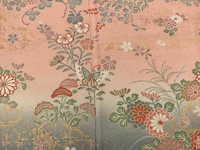 平和屋着物●訪問着　舞蝶菊花文　暈し染め　金彩　正絹　逸品　BAAY0092mz