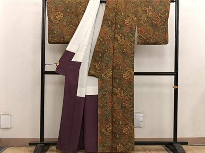 平和屋着物■上質な小紋　飛鶴舞蝶花文　正絹　逸品　BAAY0099mz
