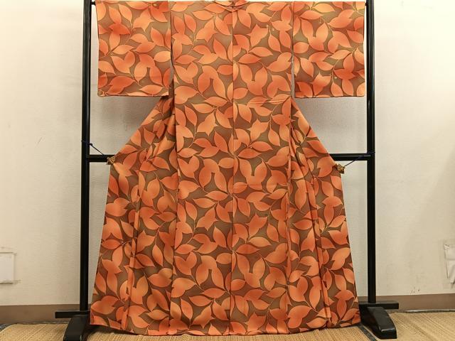 平和屋着物●上質な小紋　枝葉文　地紋起こし　正絹　逸品　BAAY0102mz