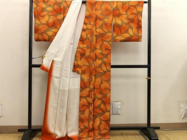 平和屋着物●上質な小紋　枝葉文　地紋起こし　正絹　逸品　BAAY0102mz
