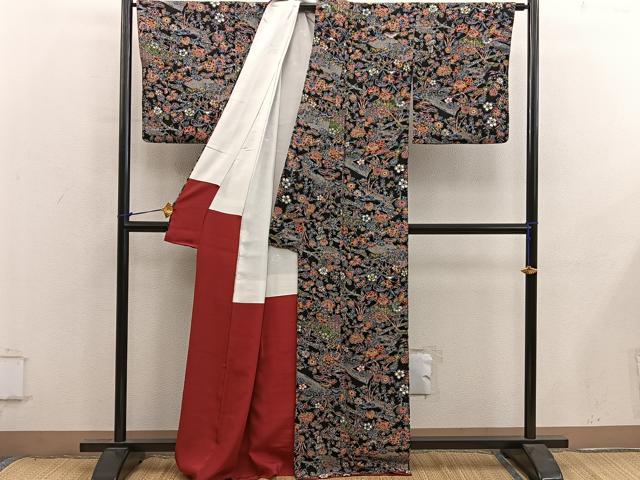 平和屋着物■上質な小紋　型染め　更紗花文　鬼しぼ縮緬　正絹　逸品　BAAY0108mz