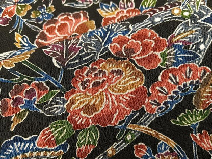 平和屋着物■上質な小紋　型染め　更紗花文　鬼しぼ縮緬　正絹　逸品　BAAY0108mz