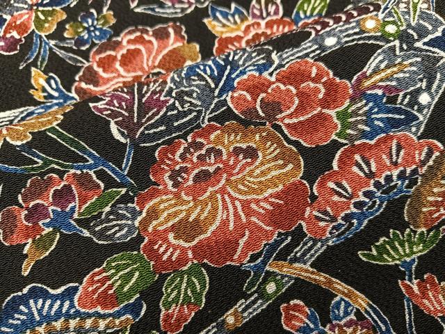 平和屋着物■上質な小紋　型染め　更紗花文　鬼しぼ縮緬　正絹　逸品　BAAY0108mz