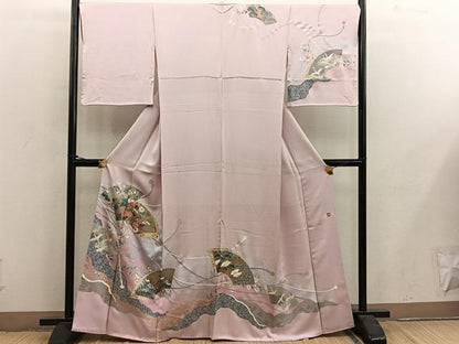平和屋着物■訪問着　作家物　地紙重ね飛鶴花文　暈し染め　金銀彩　正絹　逸品　BAAY0109mz
