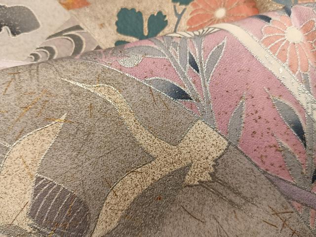 平和屋着物■訪問着　作家物　地紙重ね飛鶴花文　暈し染め　金銀彩　正絹　逸品　BAAY0109mz