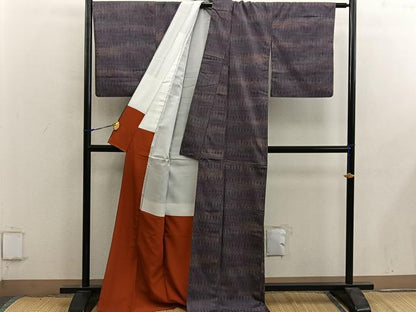 平和屋着物■上質な紬　幾何学文様　正絹　逸品　BAAY0116mz