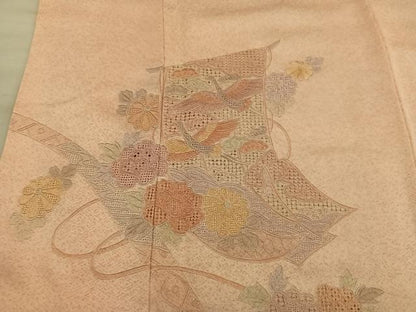 平和屋着物■訪問着　総刺繍　スワトウ刺繍　飛鶴花文　正絹　逸品　BAAY0117mz