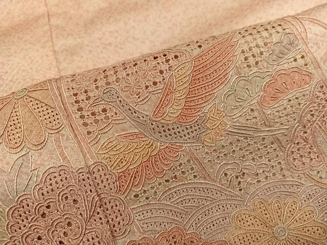 平和屋着物■訪問着　総刺繍　スワトウ刺繍　飛鶴花文　正絹　逸品　BAAY0117mz