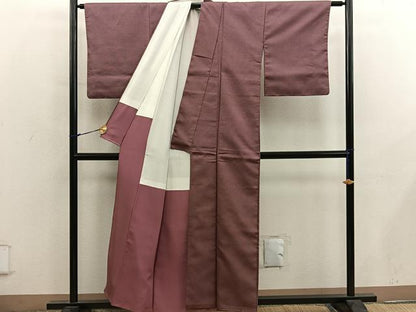 平和屋着物●江戸小紋　万筋　栗皮茶×白色　たたき染め　正絹　逸品　BAAY0118mz