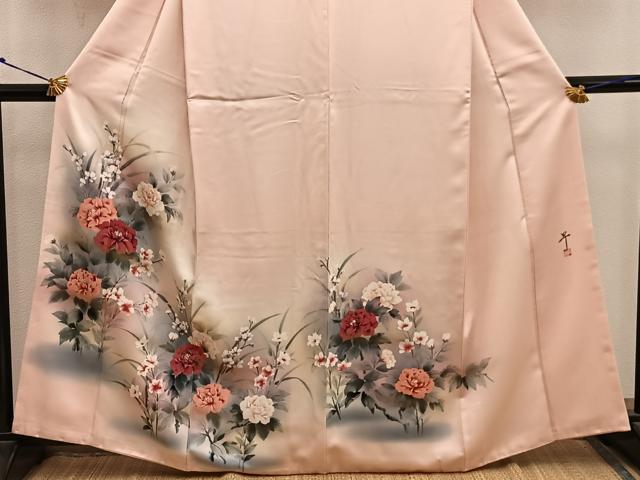 平和屋着物■訪問着　作家物　手描き　牡丹花文　暈し染め　正絹　逸品　BAAY0121mz