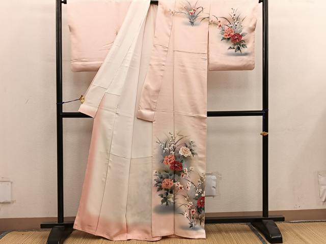 平和屋着物■訪問着　作家物　手描き　牡丹花文　暈し染め　正絹　逸品　BAAY0121mz