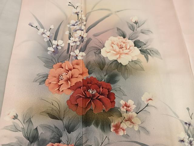 平和屋着物■訪問着　作家物　手描き　牡丹花文　暈し染め　正絹　逸品　BAAY0121mz