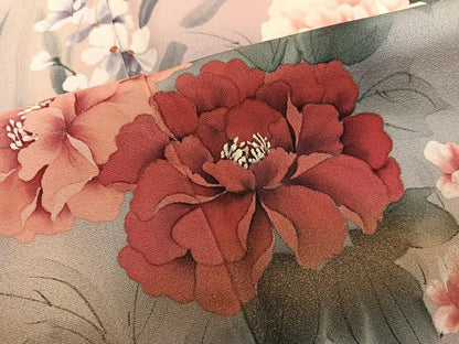 平和屋着物■訪問着　作家物　手描き　牡丹花文　暈し染め　正絹　逸品　BAAY0121mz