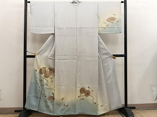 平和屋着物■訪問着　扇面檜扇花文　暈し染め　金彩　正絹　逸品　BAAY0122mz