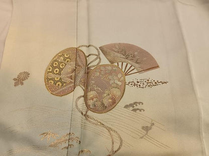平和屋着物■訪問着　扇面檜扇花文　暈し染め　金彩　正絹　逸品　BAAY0122mz