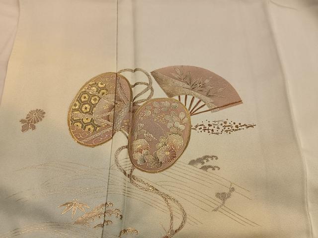 平和屋着物■訪問着　扇面檜扇花文　暈し染め　金彩　正絹　逸品　BAAY0122mz