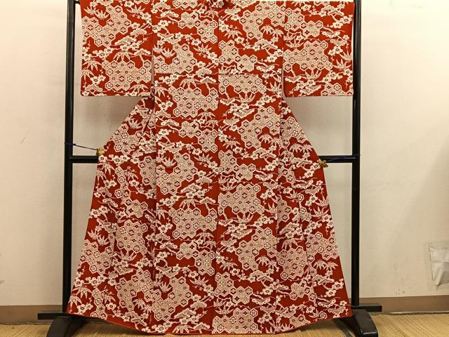 平和屋着物■上質な小紋　型染め　亀甲花文　正絹　逸品　BAAY0123mz