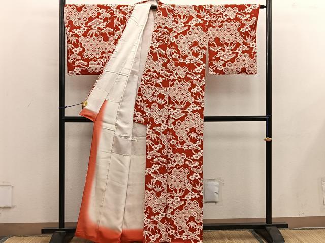 平和屋着物■上質な小紋　型染め　亀甲花文　正絹　逸品　BAAY0123mz