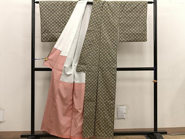 平和屋着物■上質な紬　菱花文　正絹　逸品　BAAY0127mz