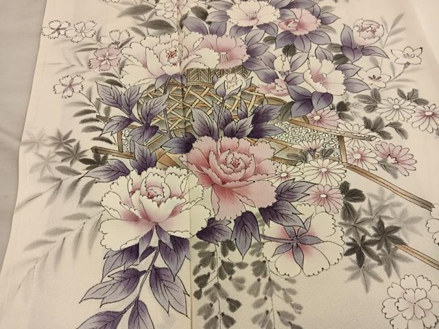平和屋着物■訪問着　手描き　牡丹花文　正絹　逸品　BAAY0129mz