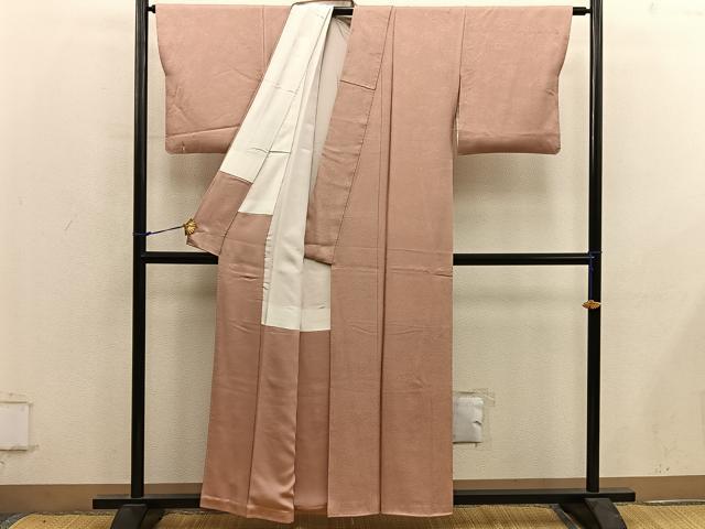 平和屋着物■上質な色無地　霞地紋　櫨染色　正絹　逸品　BAAY0130mz