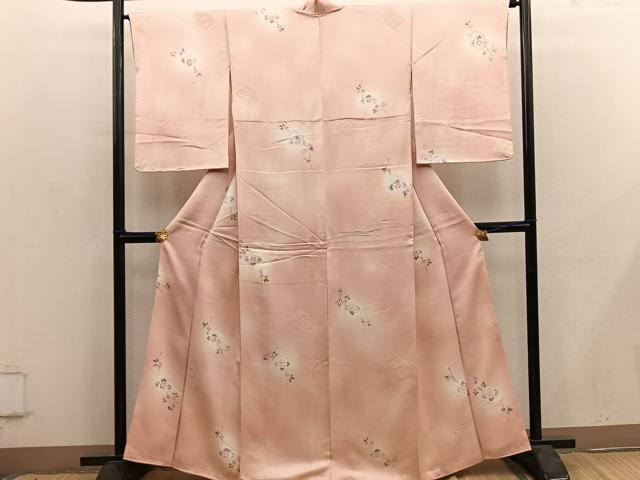 平和屋着物●上質な小紋　草花文　地紋起こし　暈し染め　正絹　逸品　BAAY0132mz