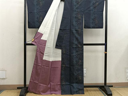 平和屋着物●本場大島紬　流水色紙重ね花文　正絹　逸品　BAAY0134mz