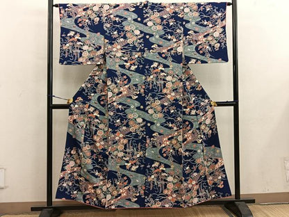 平和屋着物■上質な小紋　枝菊花文　正絹　逸品　BAAY0137mz