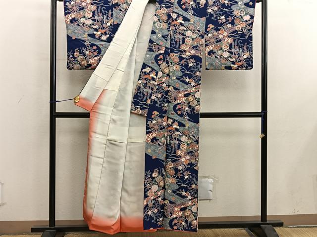 平和屋着物■上質な小紋　枝菊花文　正絹　逸品　BAAY0137mz
