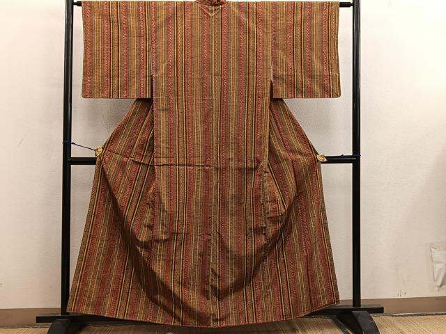平和屋着物■上質な紬　草花間道　正絹　逸品　BAAY0139mz