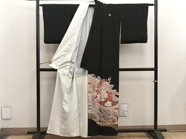 平和屋着物■豪華黒留袖　花車文　金彩　正絹　逸品　BAAY0141mz