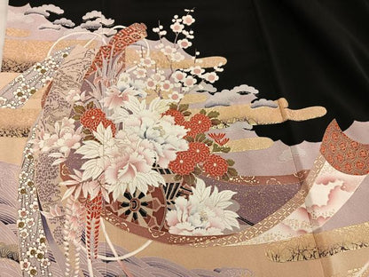 平和屋着物■豪華黒留袖　花車文　金彩　正絹　逸品　BAAY0141mz
