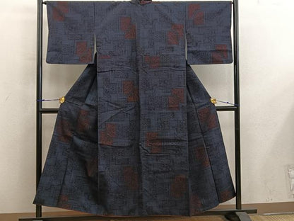 平和屋着物■結城紬　80亀甲　幾何学文様　正絹　逸品　BAAY0145mz