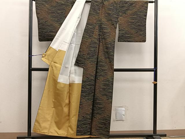 平和屋着物■本場大島紬　草葉文　正絹　逸品　BAAY0148mz