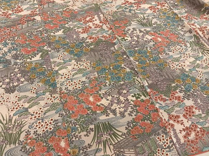 平和屋着物■上質な小紋　風景花文　鬼しぼ縮緬　正絹　逸品　BAAY0153mz