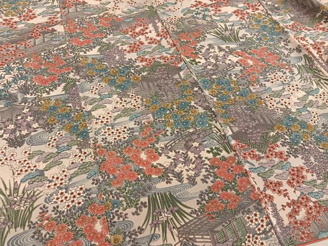 平和屋着物■上質な小紋　風景花文　鬼しぼ縮緬　正絹　逸品　BAAY0153mz