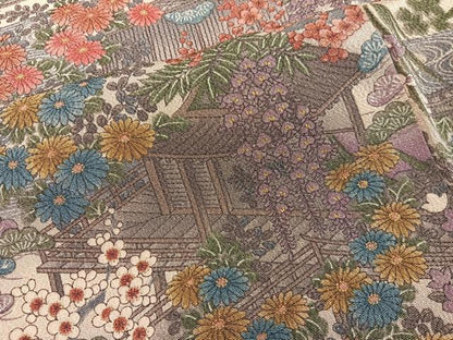 平和屋着物■上質な小紋　風景花文　鬼しぼ縮緬　正絹　逸品　BAAY0153mz