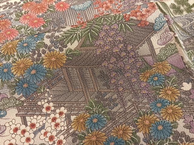 平和屋着物■上質な小紋　風景花文　鬼しぼ縮緬　正絹　逸品　BAAY0153mz