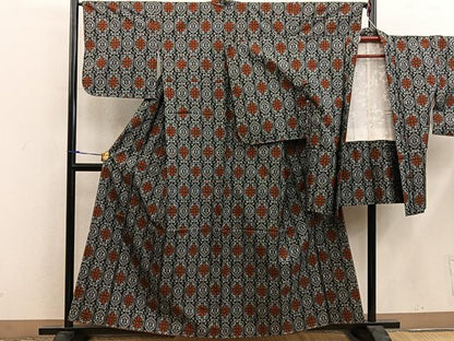 平和屋着物■本場村山大島紬　アンサンブル　草花文　正絹　逸品　BAAY0156mz