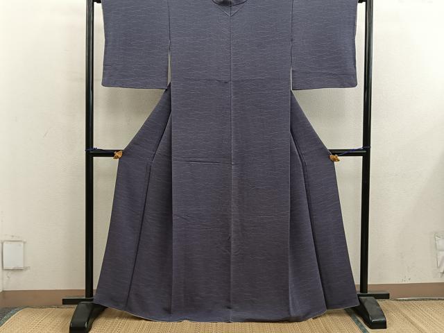 平和屋着物■上質な小紋　芝草文　鬼しぼ縮緬　正絹　逸品　BAAY0157mz
